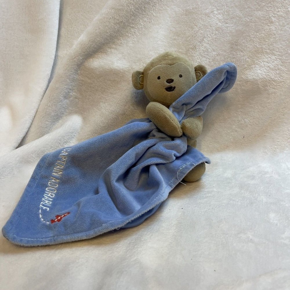Carter's CAPTAIN ADORABLE‎ Monkey Rattle Baby Security Blanket Blue Lovey